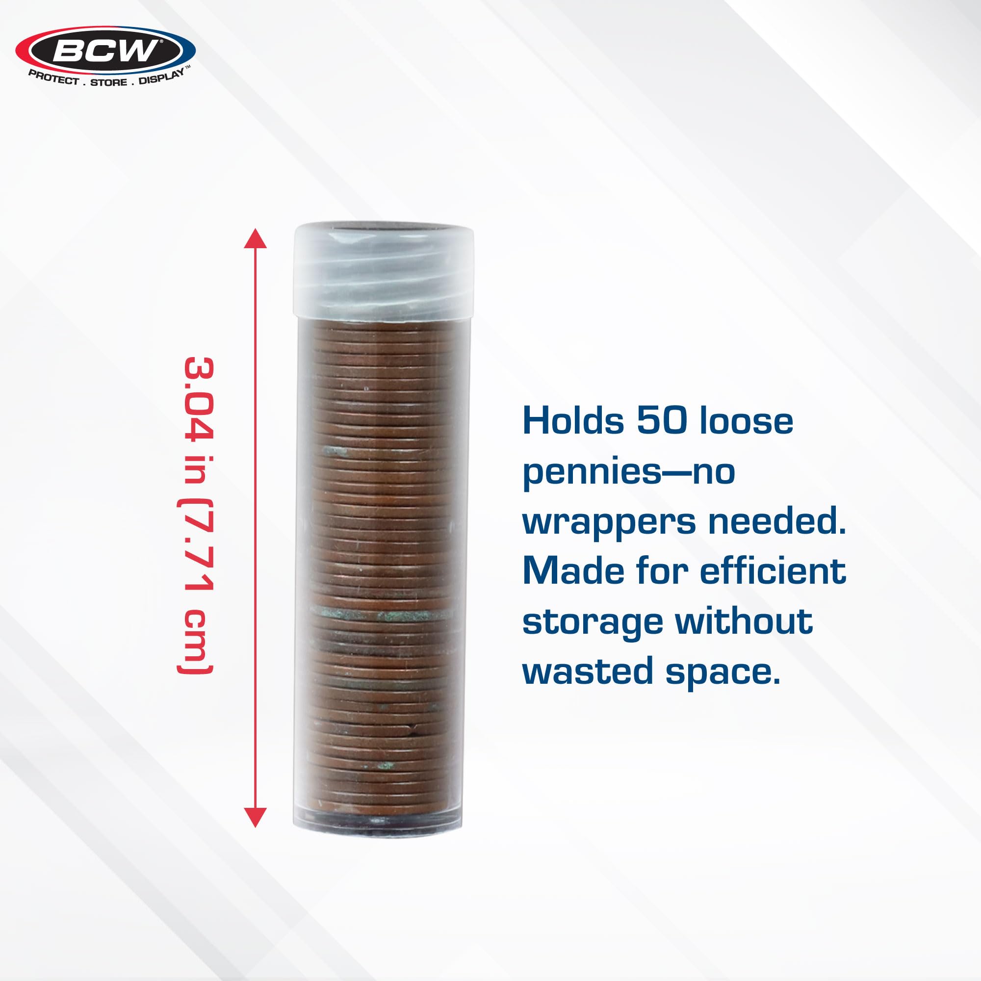 Clear plastic tube holding 50 coins per roll