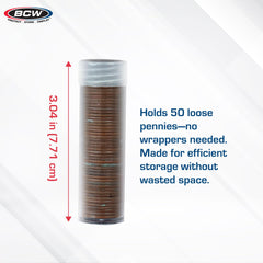 Clear plastic tube holding 50 coins per roll