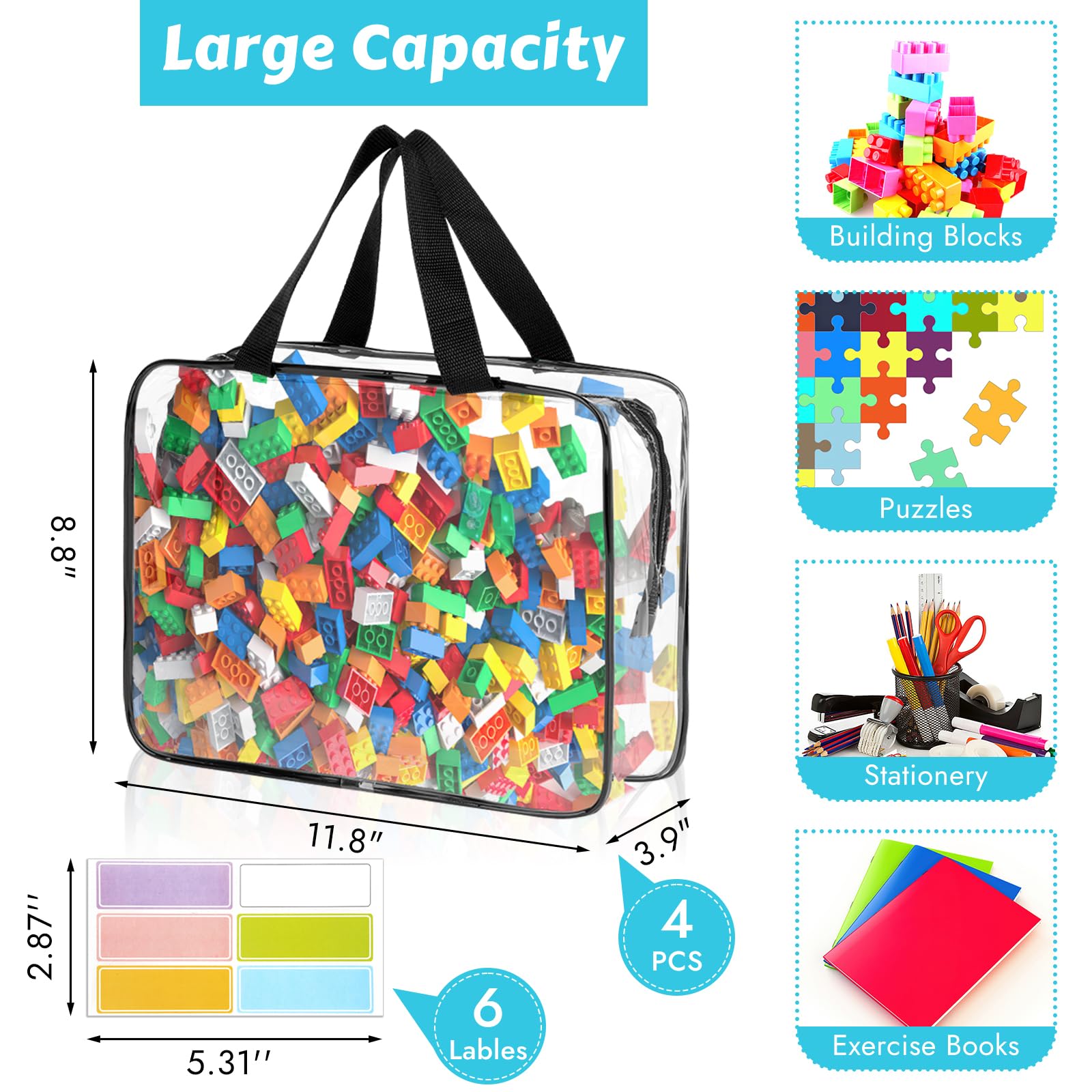 Clear PVC toy organizer with zipper demonstrating easy access