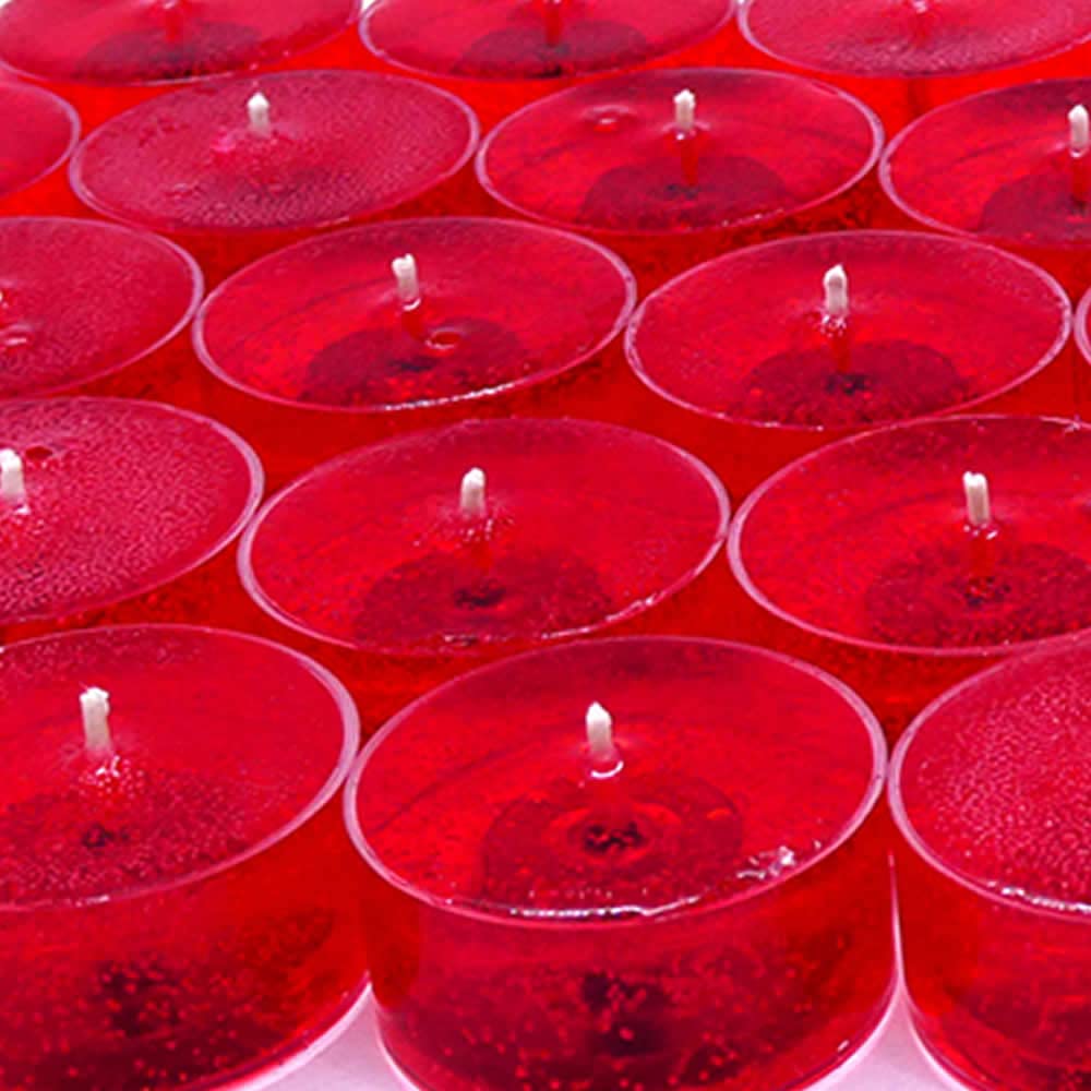 red tea lights in clear carbonate cups