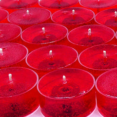 red tea lights in clear carbonate cups