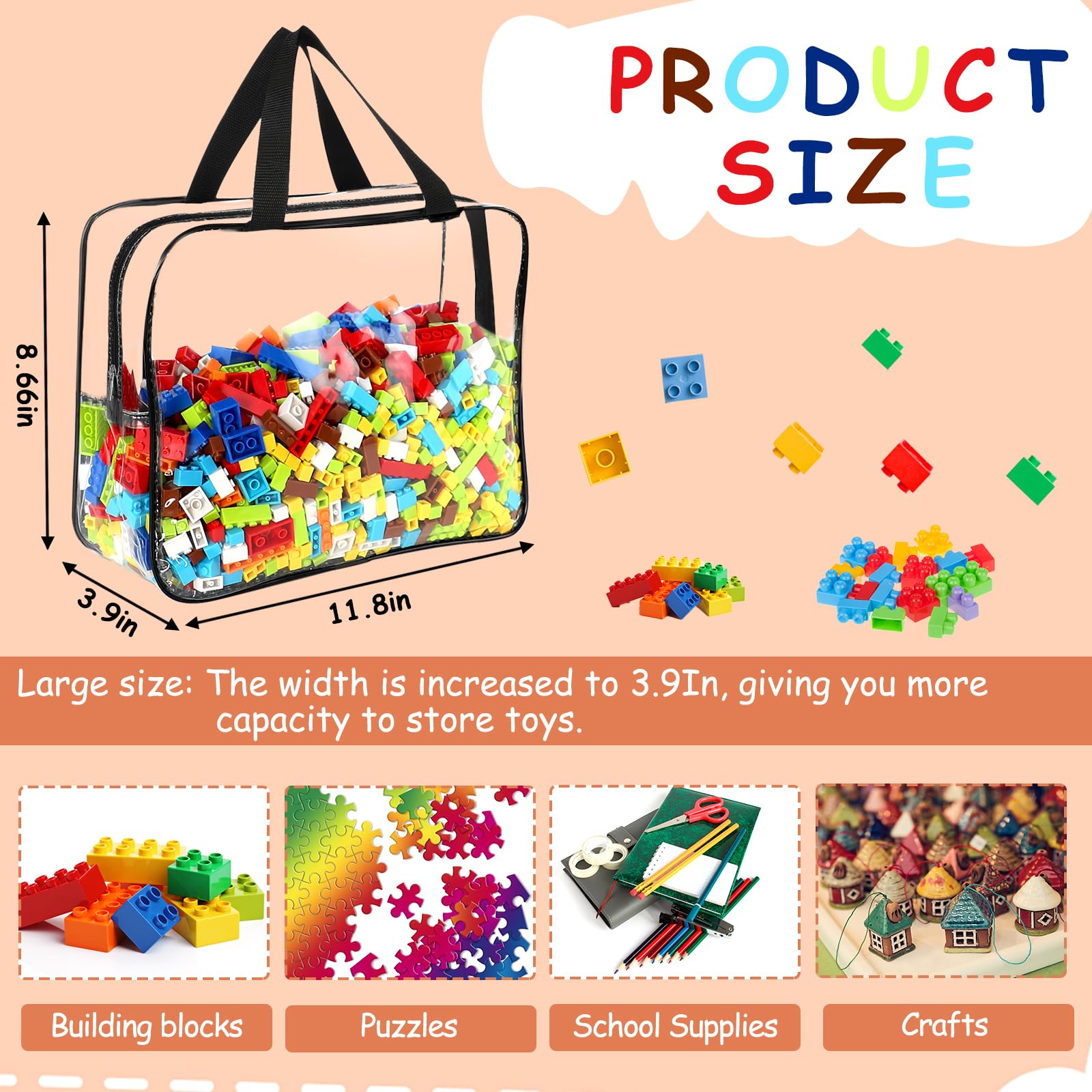 Clear toy storage bags with labels for kids