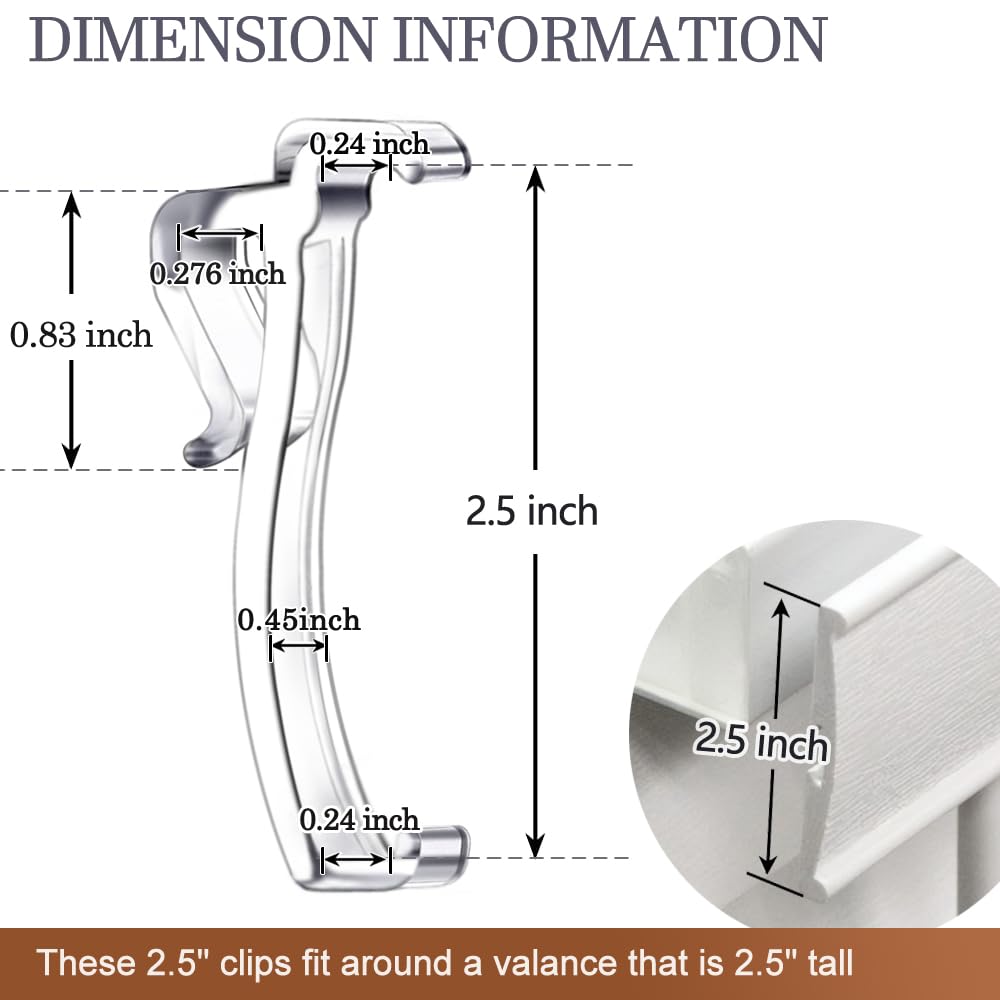 Valance clips slide into valance groove and over top rail