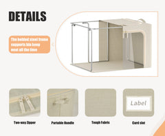 Right-side label pocket on linen storage bin