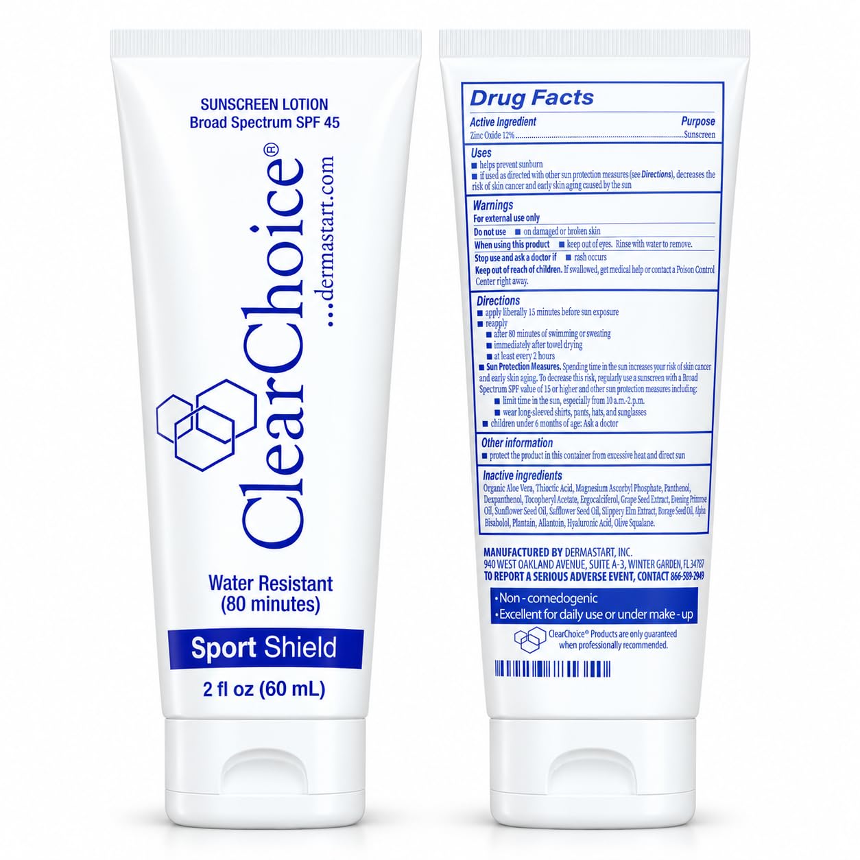 ClearChoice Sport Shield SPF 45 zinc oxide face sunscreen 2oz travel size
