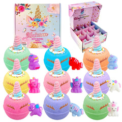 Clear&Fresh unicorn bath bombs for kids with nine pieces and squishy toy inside