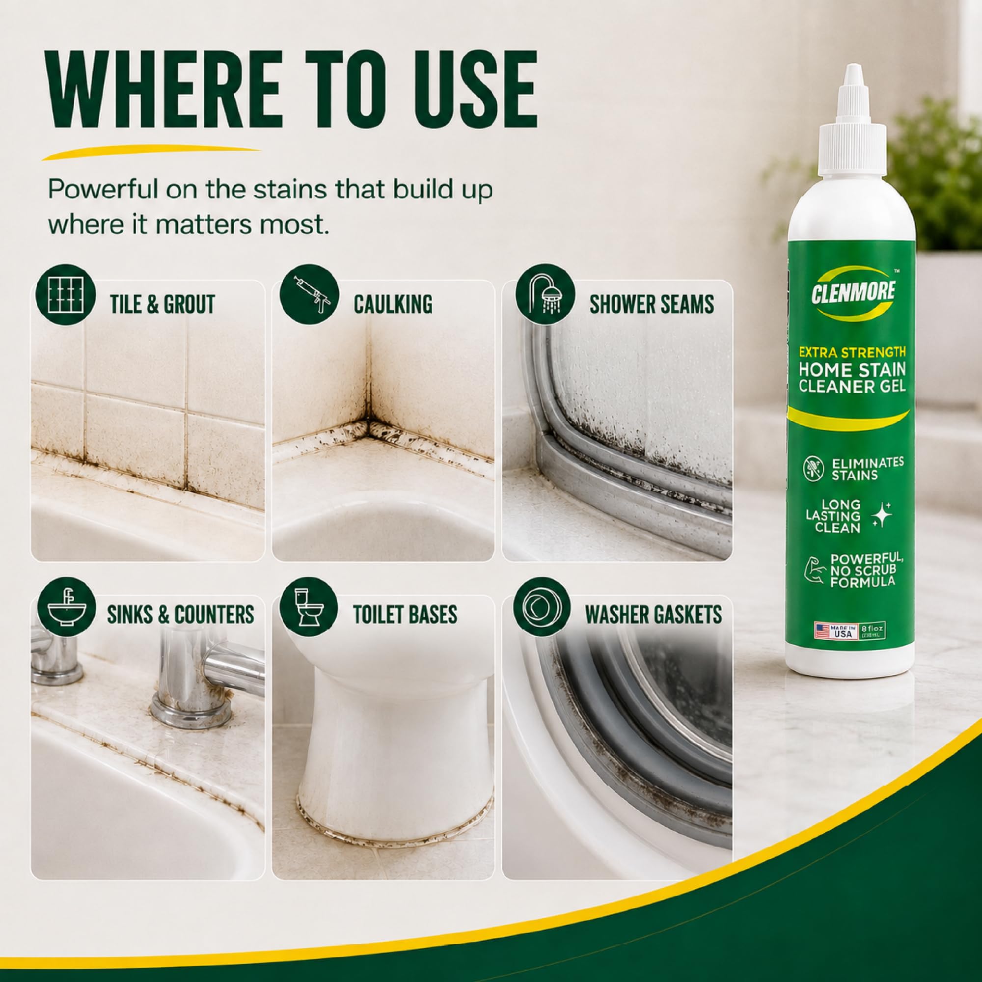 Shower wall cleaning with Clenmore gel