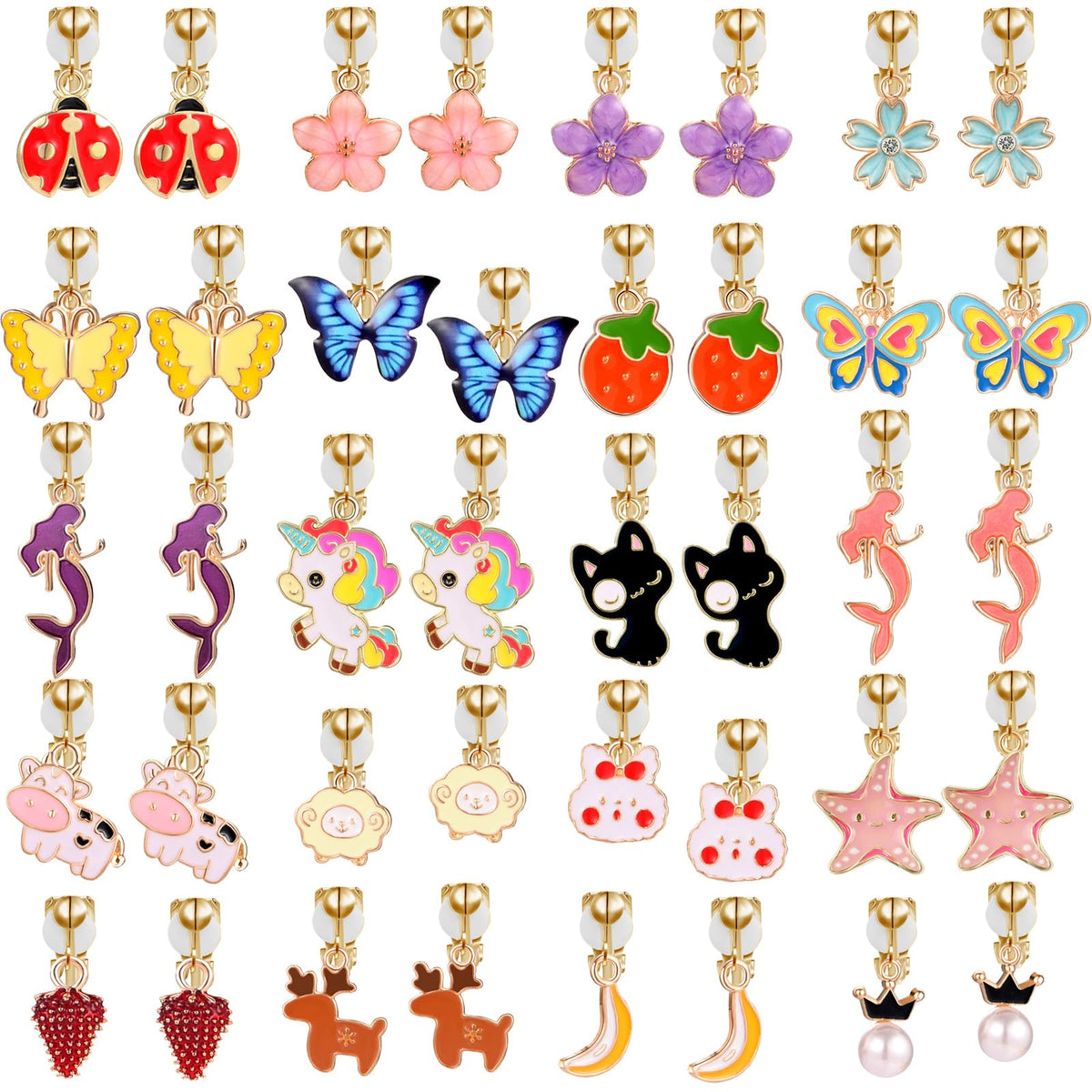 20-pair clip on earrings for girls without pierced ears