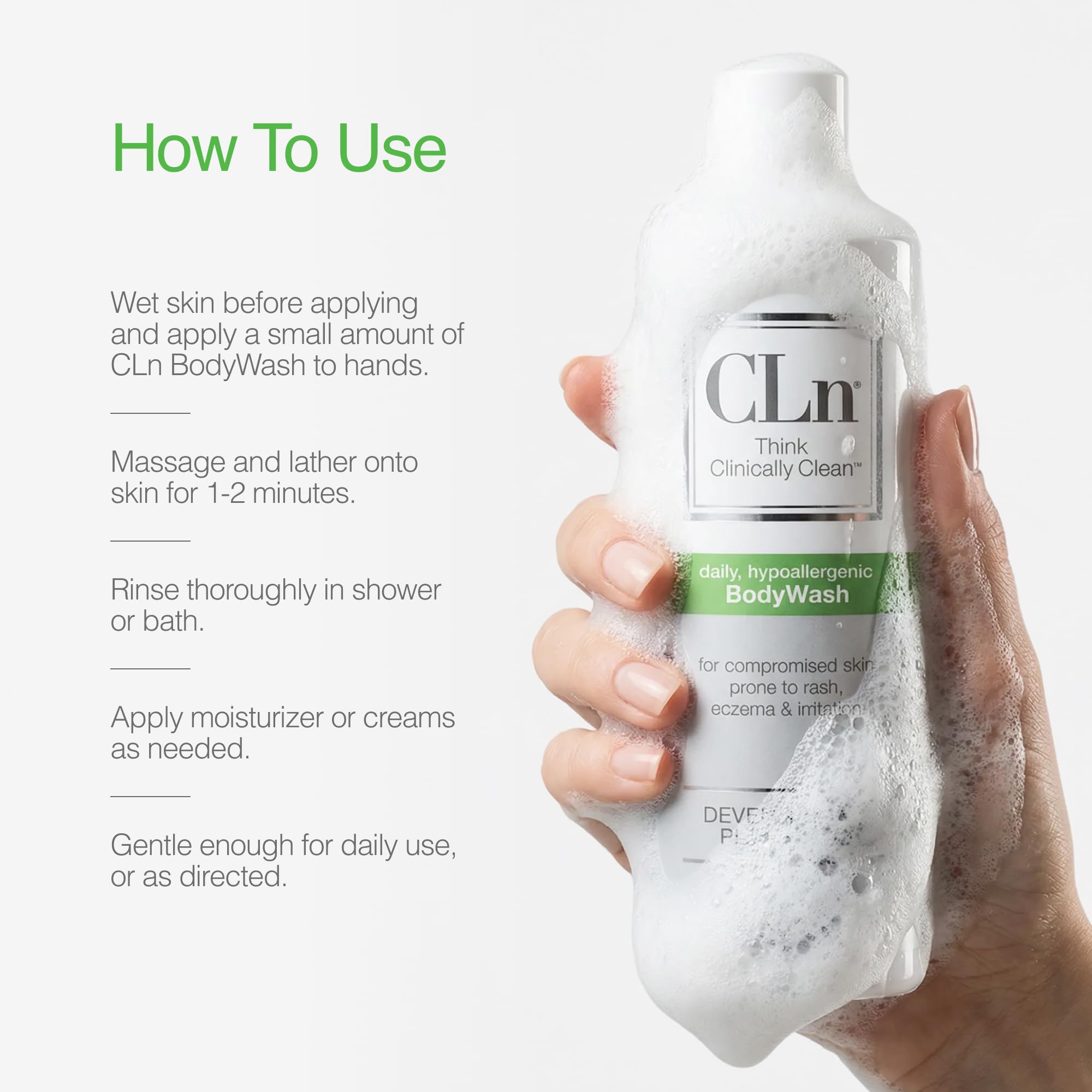 CLn BodyWash family safe use packaging