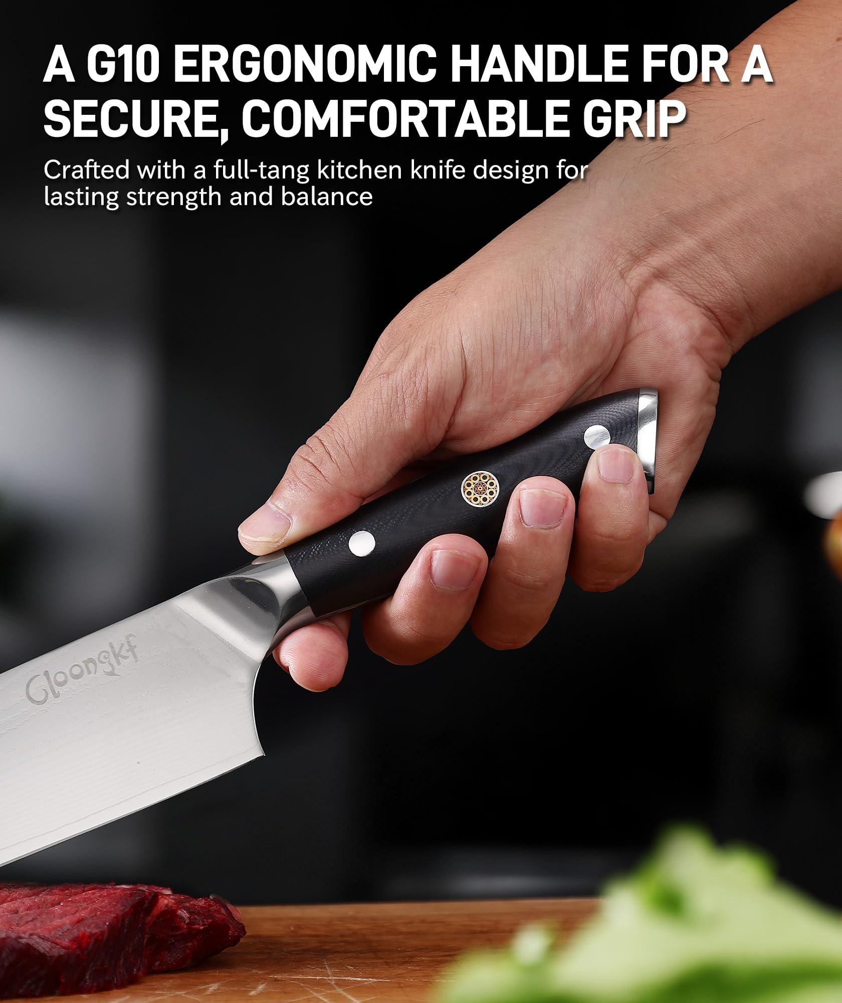 Ergonomic G10 handle with full tang on Cloongkf knives