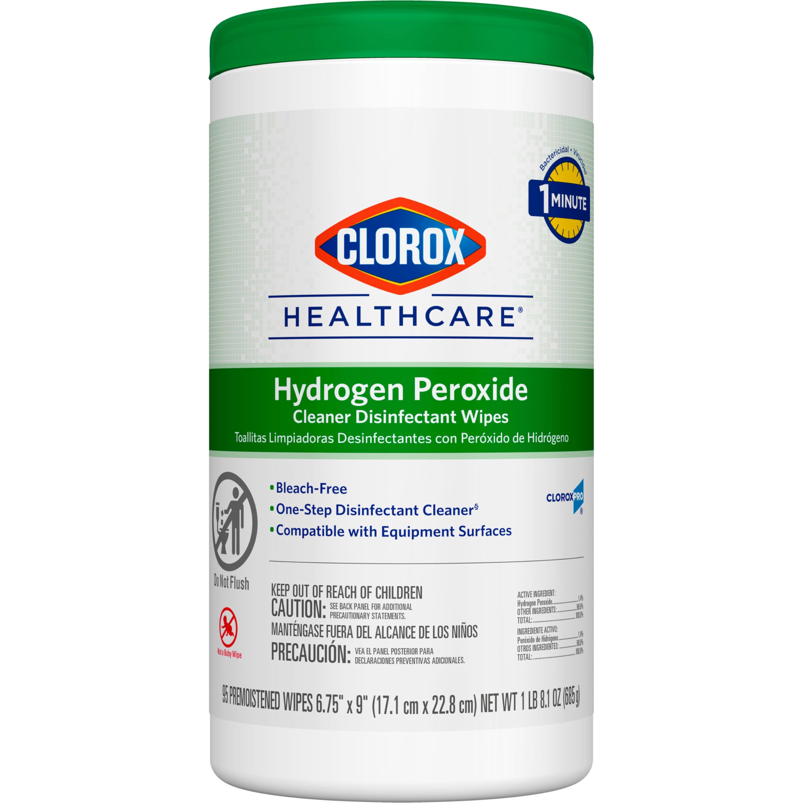 Clorox Healthcare hydrogen peroxide wipes 6.75x9 inch pack