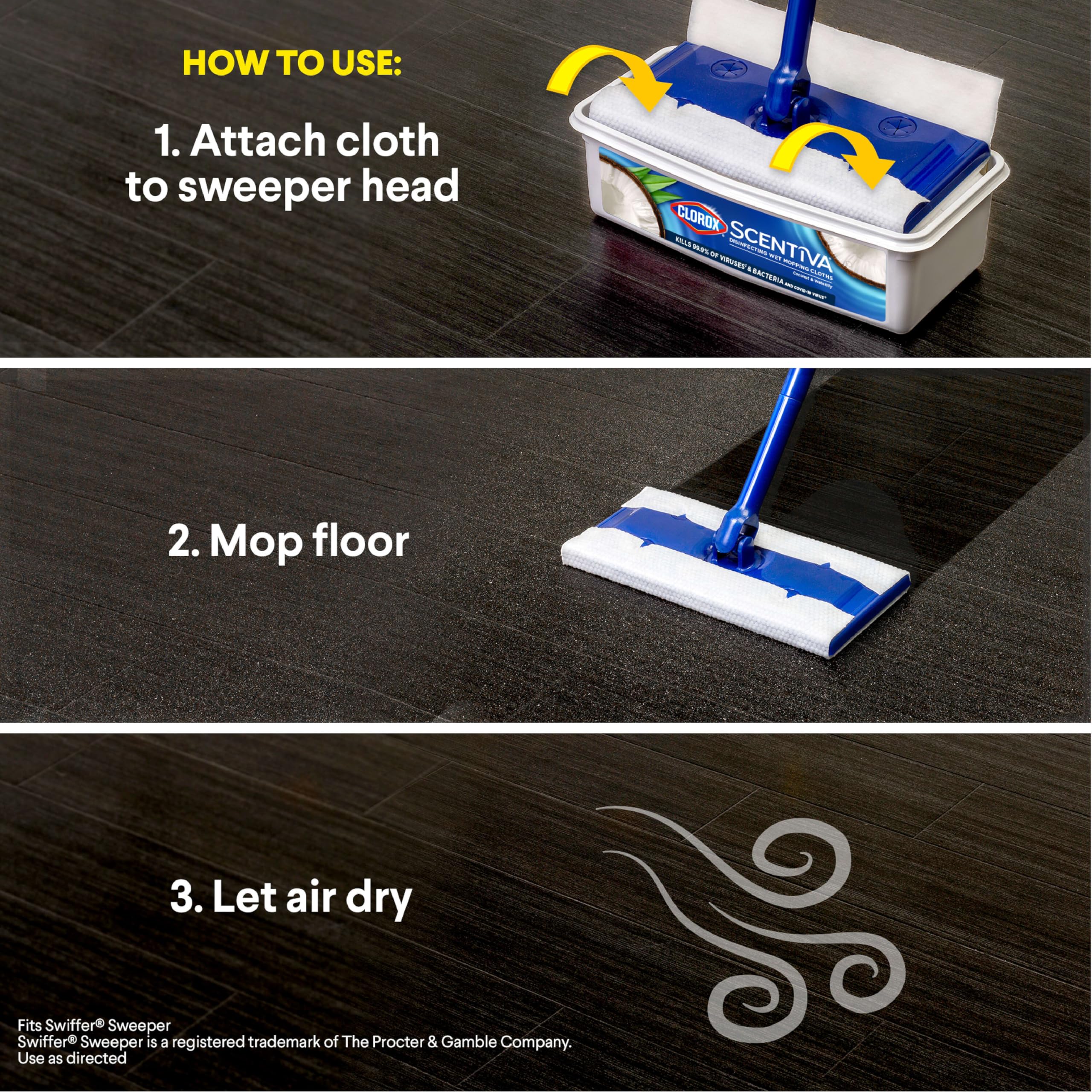 Bleach free disinfecting mop pad for hard surfaces