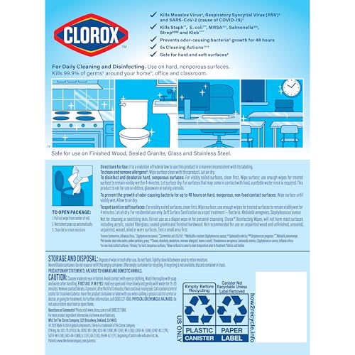 Disinfecting wipes for hard nonporous surfaces by Clorox