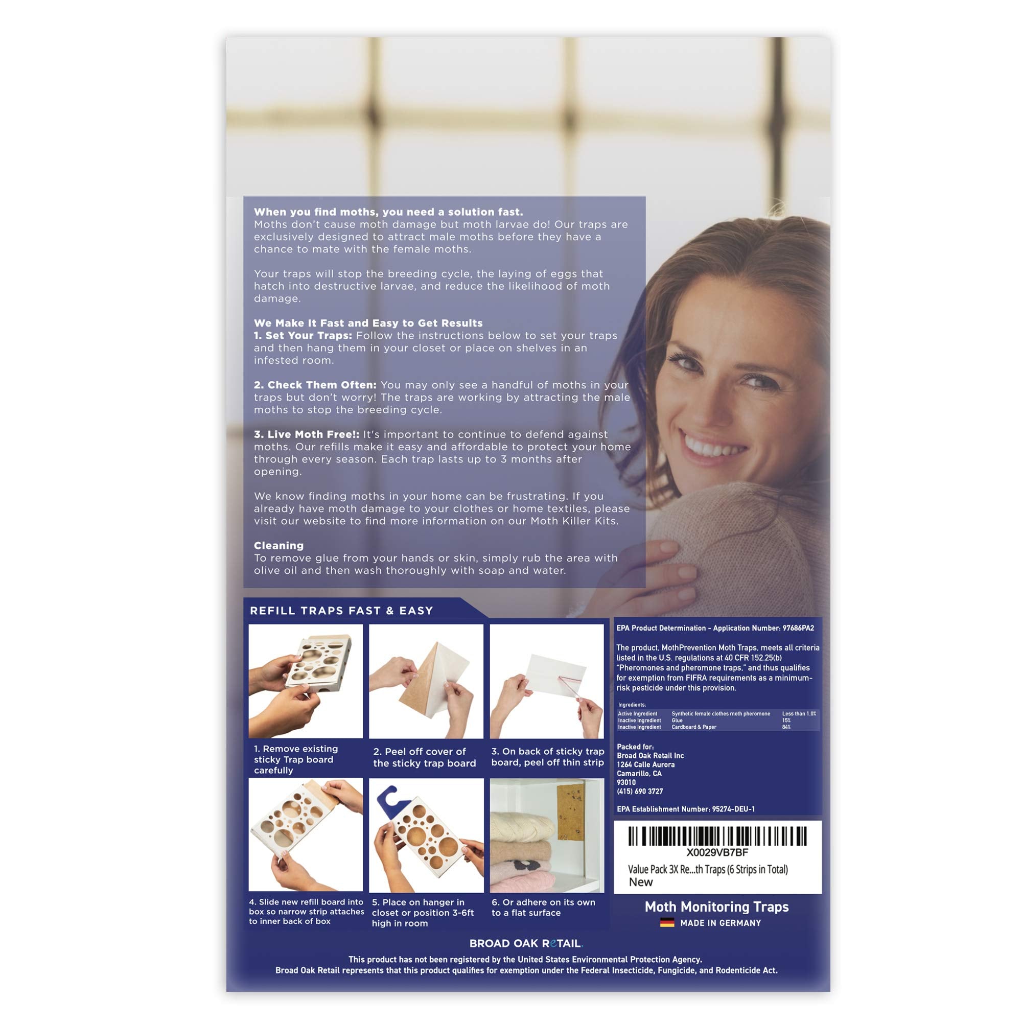 Closet protection strips for clothes moth trap refills