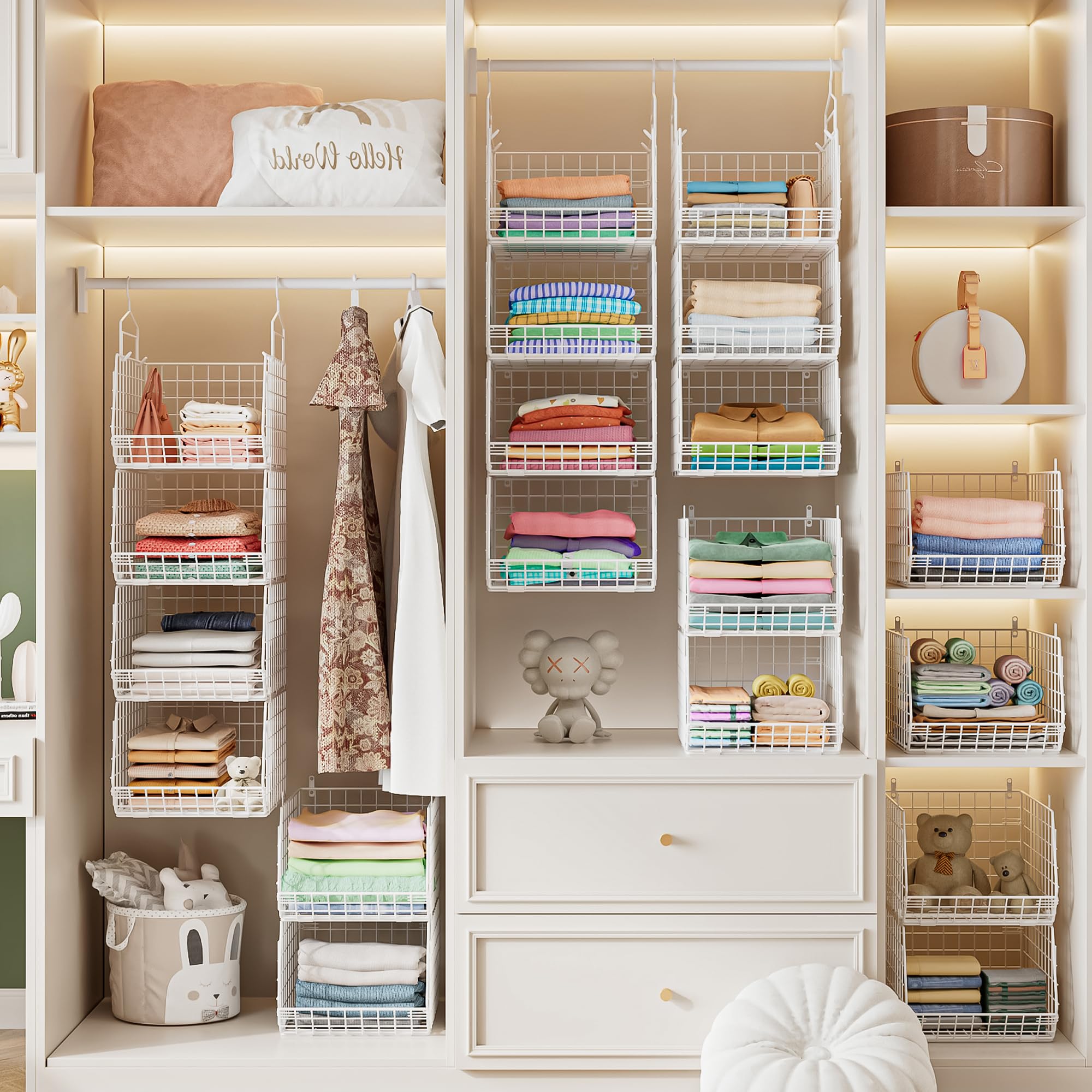 clothes sweaters handbags storage in closet