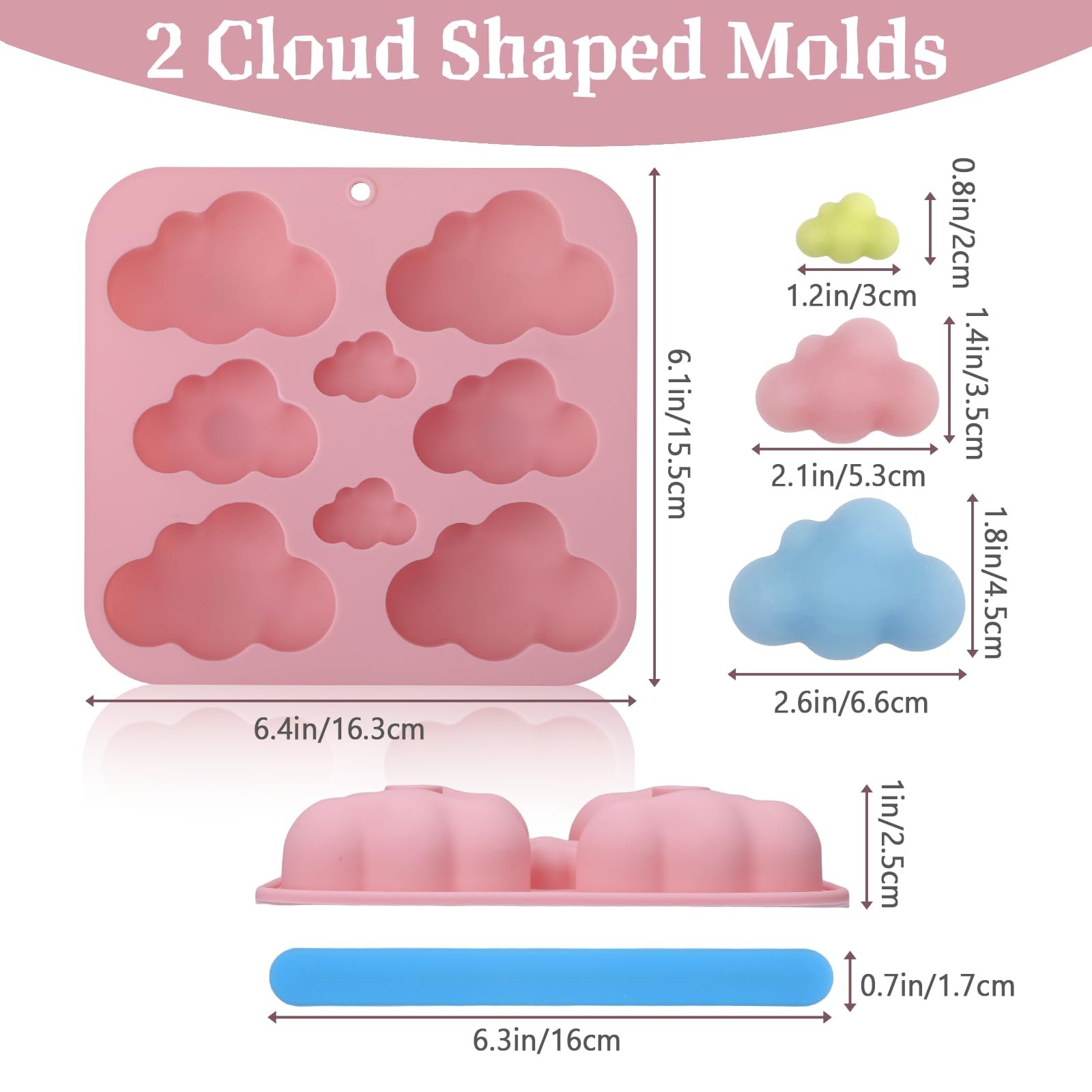 Cloud molds with eight cavities in two shapes