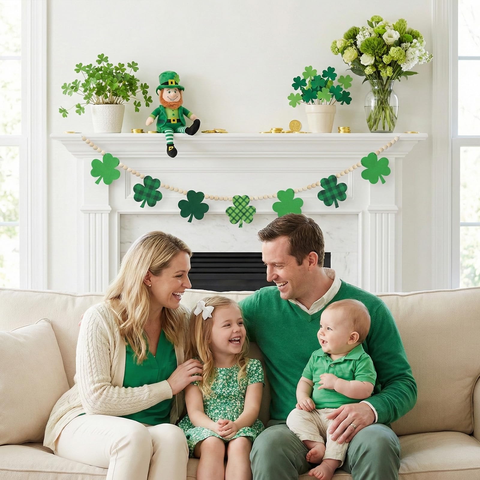 Natural wooden beads with shamrock shapes for festive decor