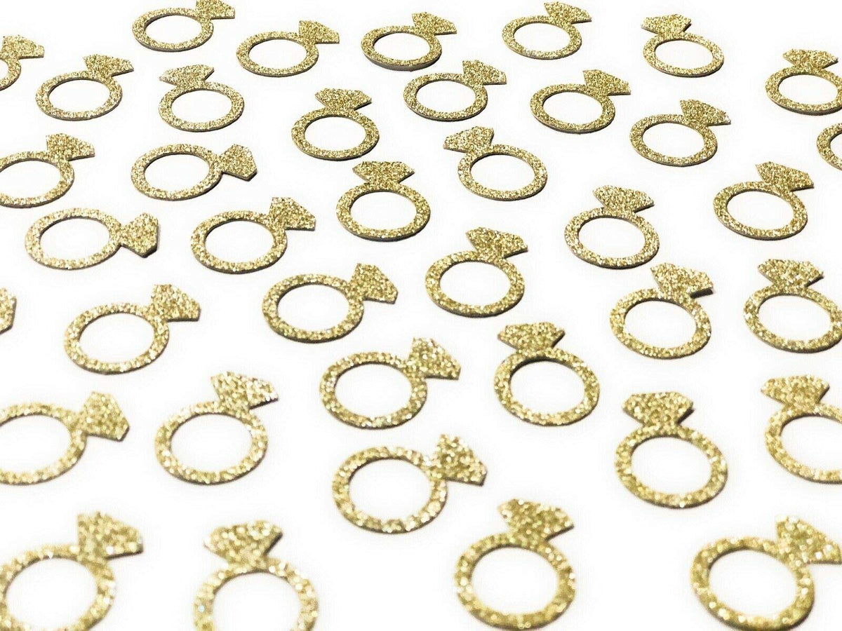 CloverCrafts 50 gold glitter engagement ring confetti 1 inch each
