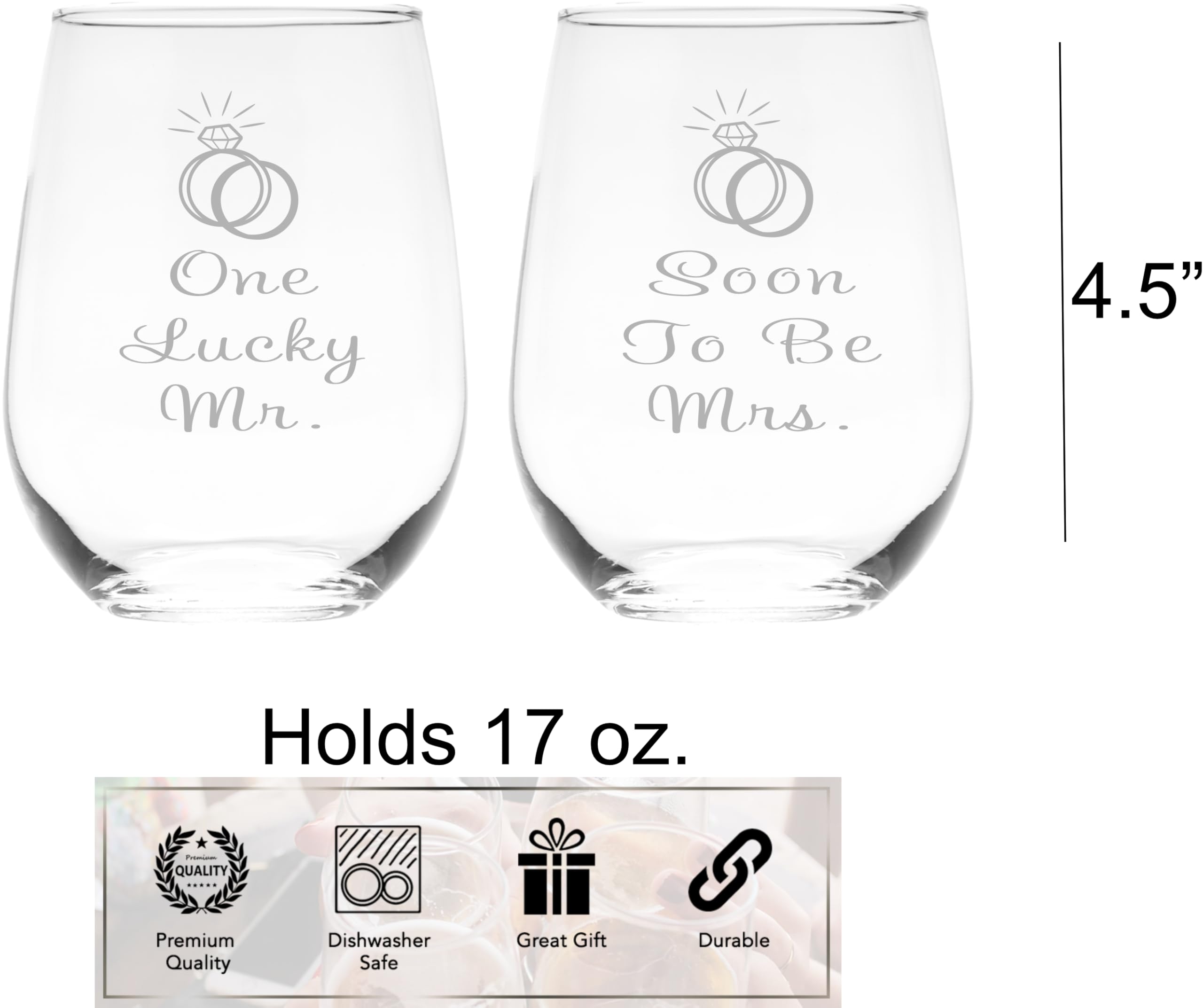 Set of two stemless wine glasses for wedding milestone toasts