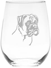 C M Boxer Dog stemless wine glass 17 oz front view