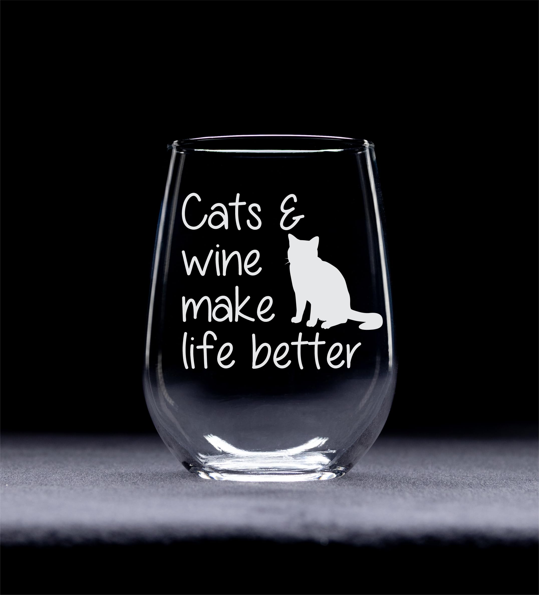 Cat lover gift stemless wine glass with cat humor