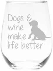 C M Dogs and Wine stemless glass 17 oz front view