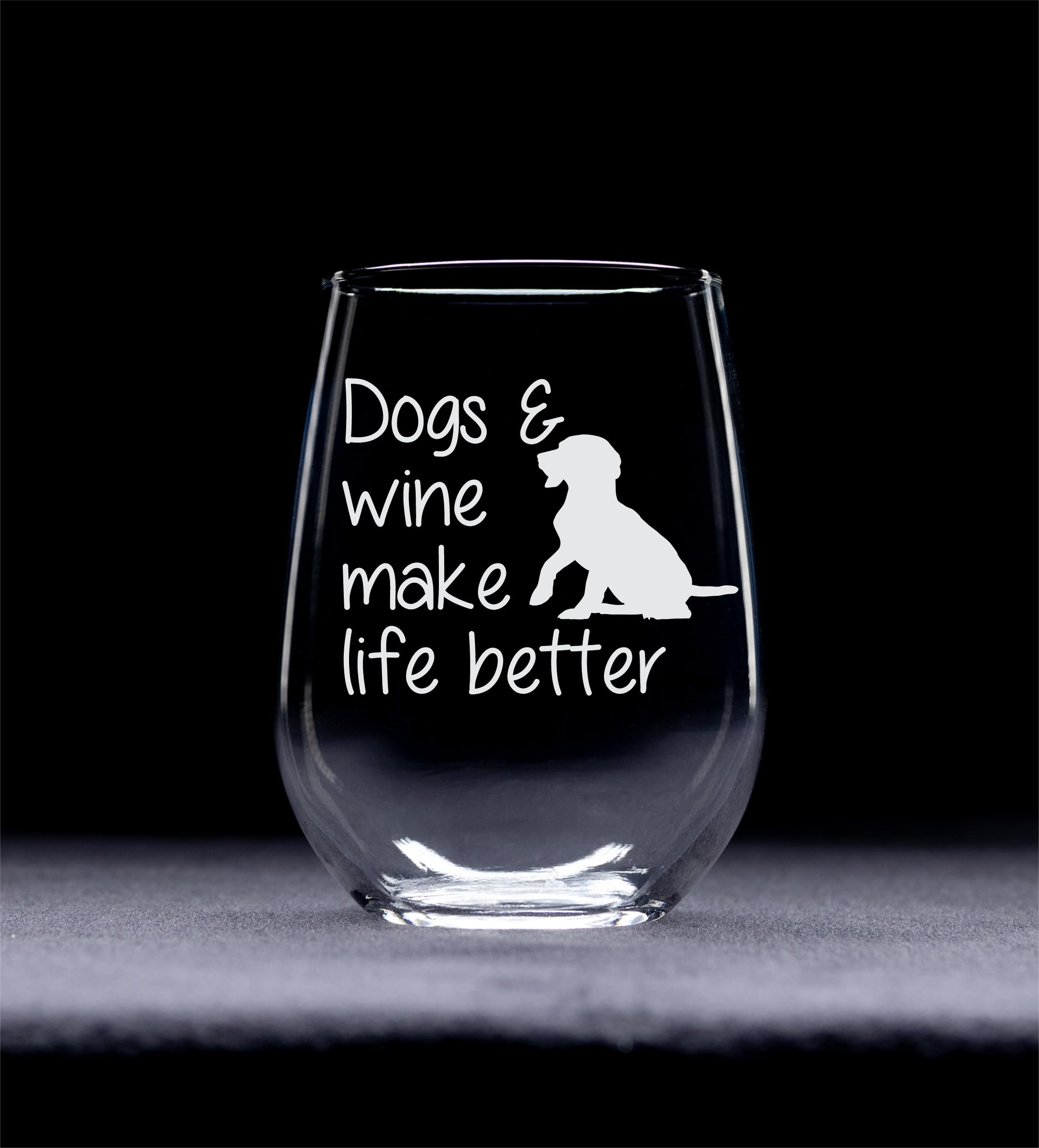 Funny dog stemless wine glass 17 oz side view