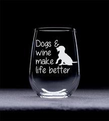 Funny dog stemless wine glass 17 oz side view