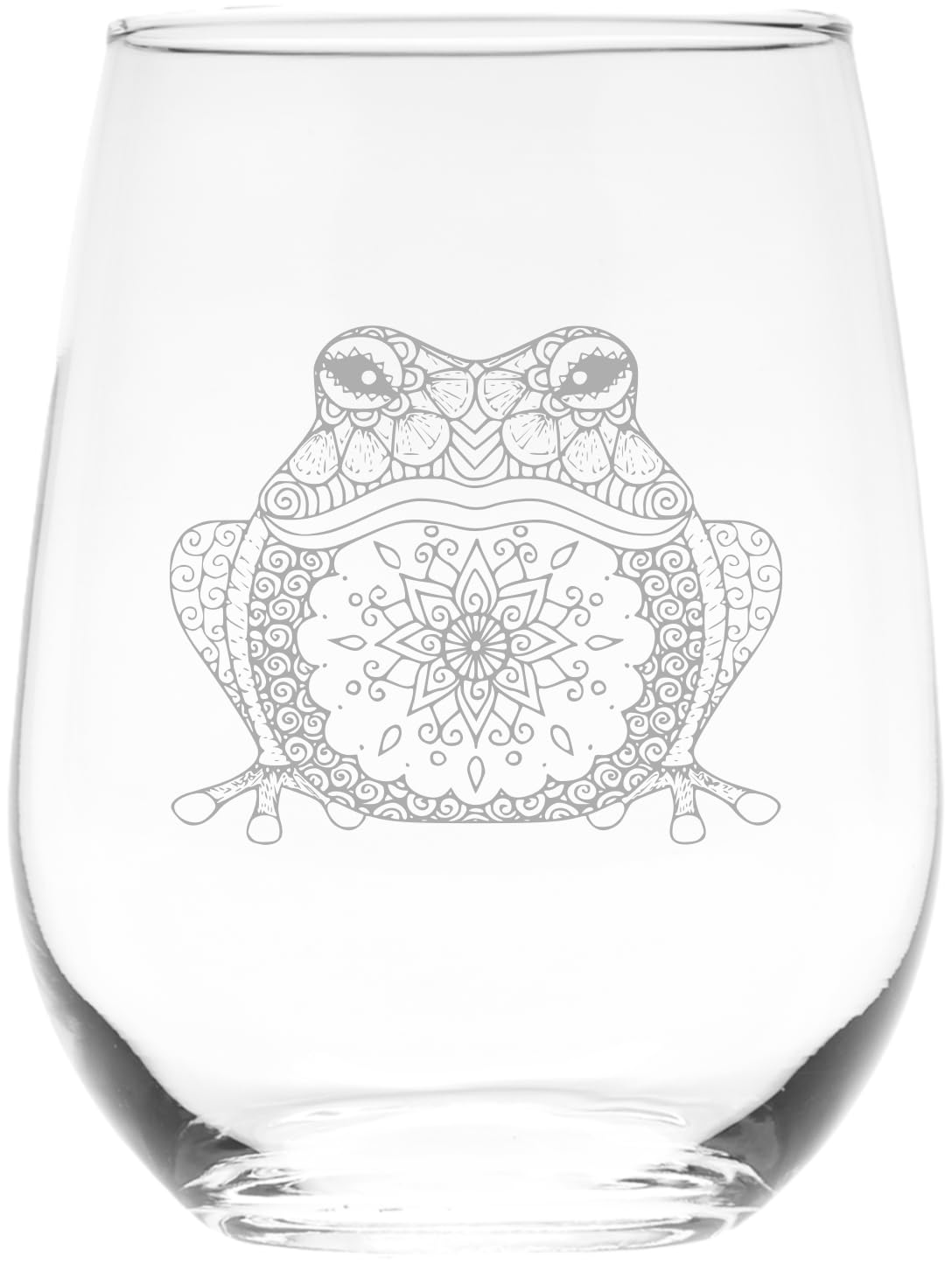 C M Frog 17 oz stemless wine glass with frog etching