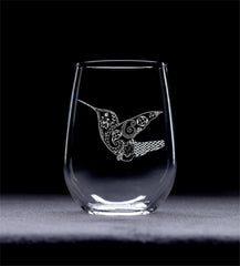 C M Hummingbird Stemless Glass with laser engraved hummingbird design
