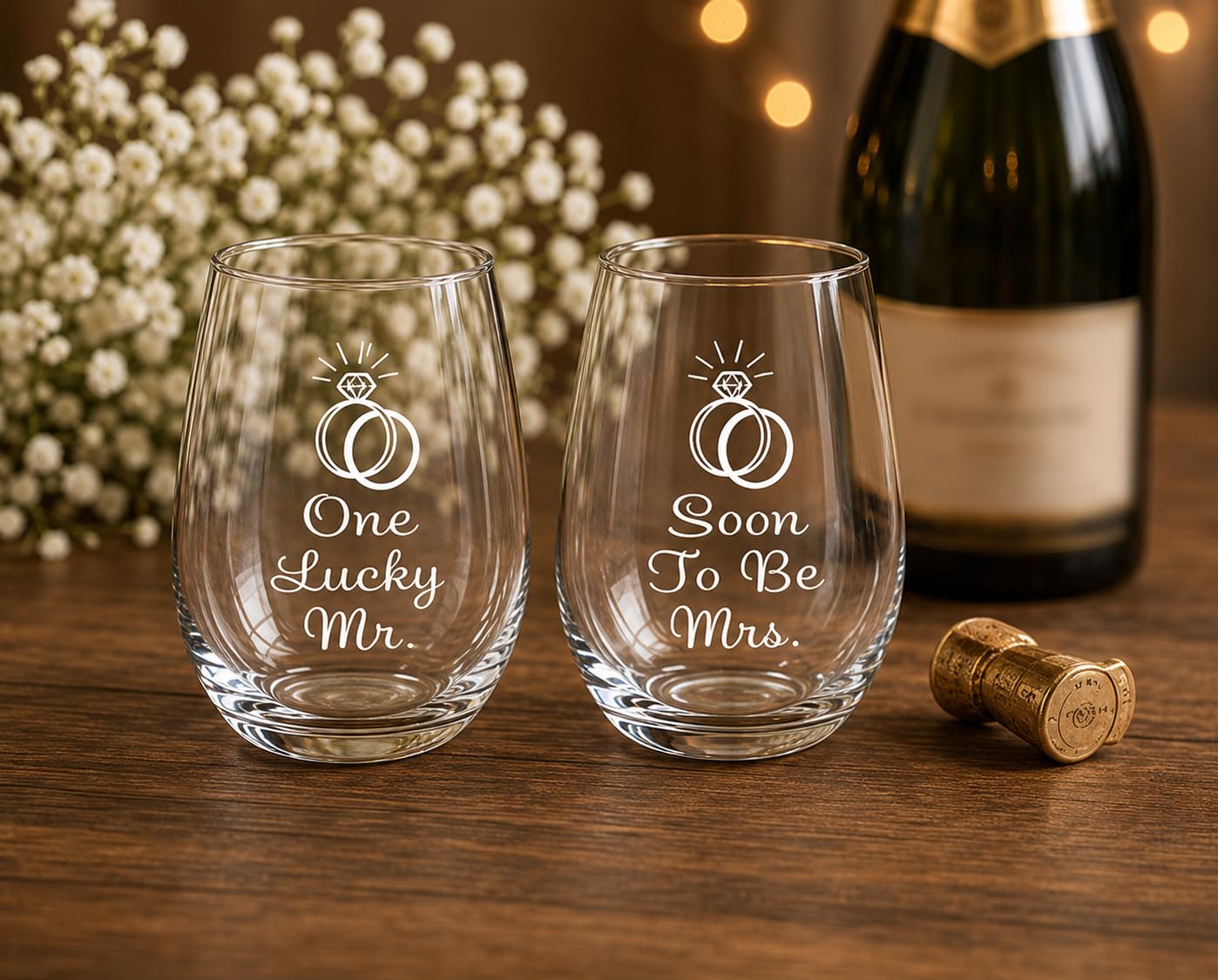 Laser etched wine glass set 17 oz capacity