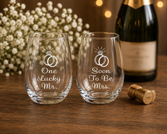 Laser etched wine glass set 17 oz capacity