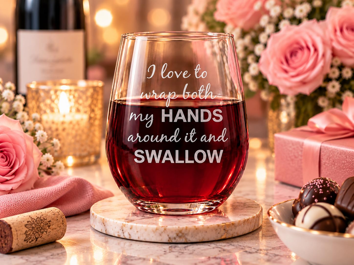 C M I bridal shower wine glass with engraved text
