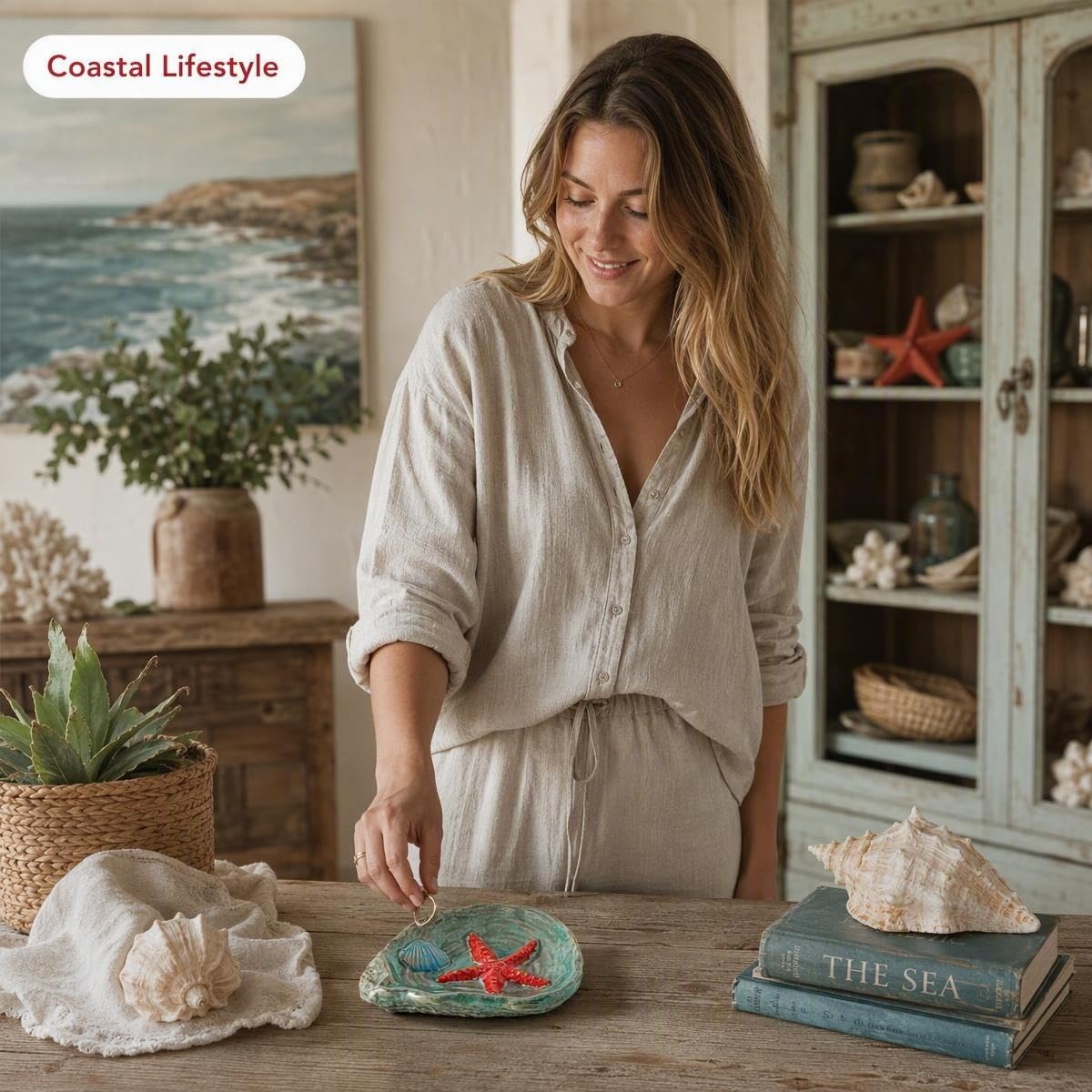 Coastal decor spoon rest in ceramic ocean theme