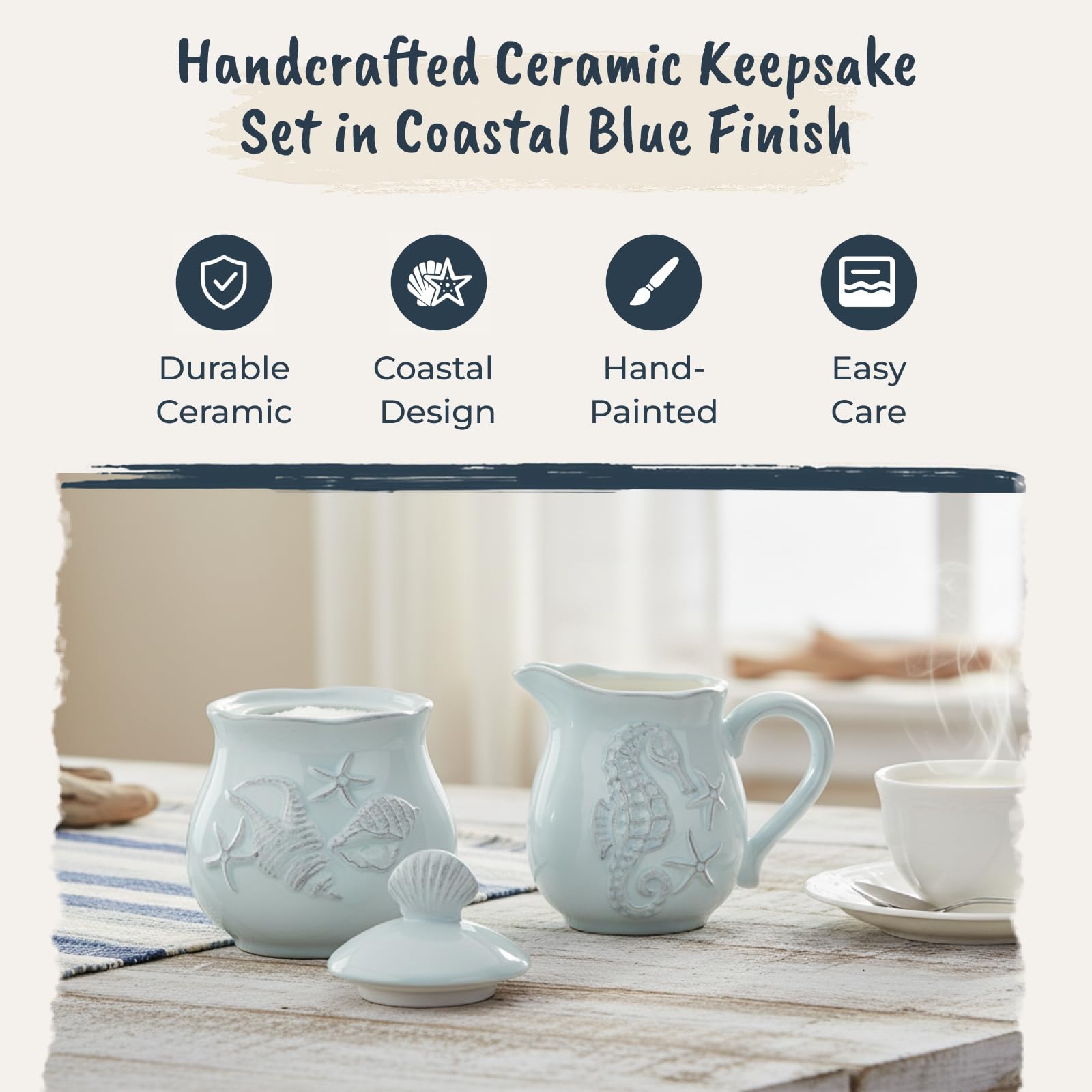 Seahorse relief on creamer with stars