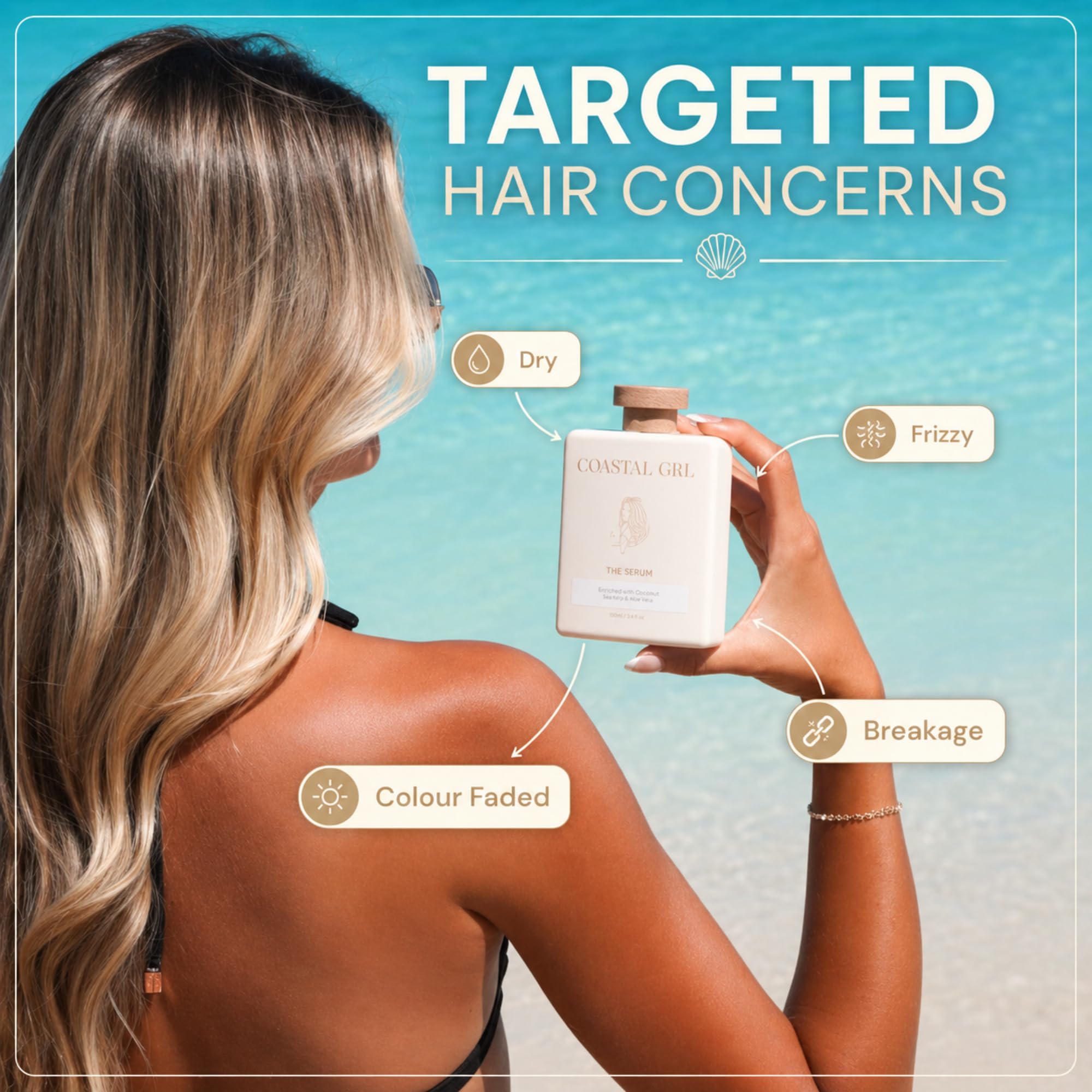 Nourishing blend of vitamins and oils in Coastal Grl PRE-SWIM Leave-In Conditioner