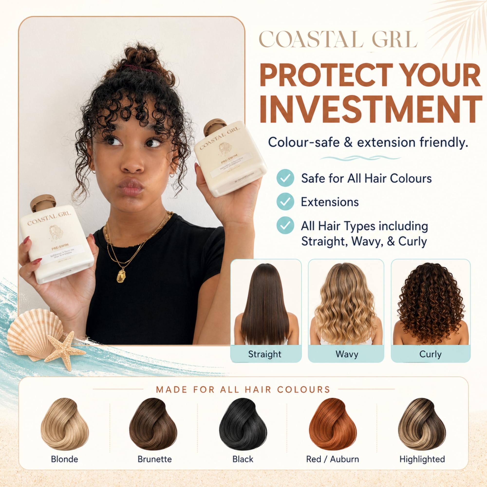 Vitamin B5 and Vitamin E and botanical oils in Coastal Grl Leave-In Conditioner