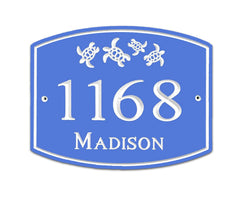 Coastal house number sign with sea turtle design