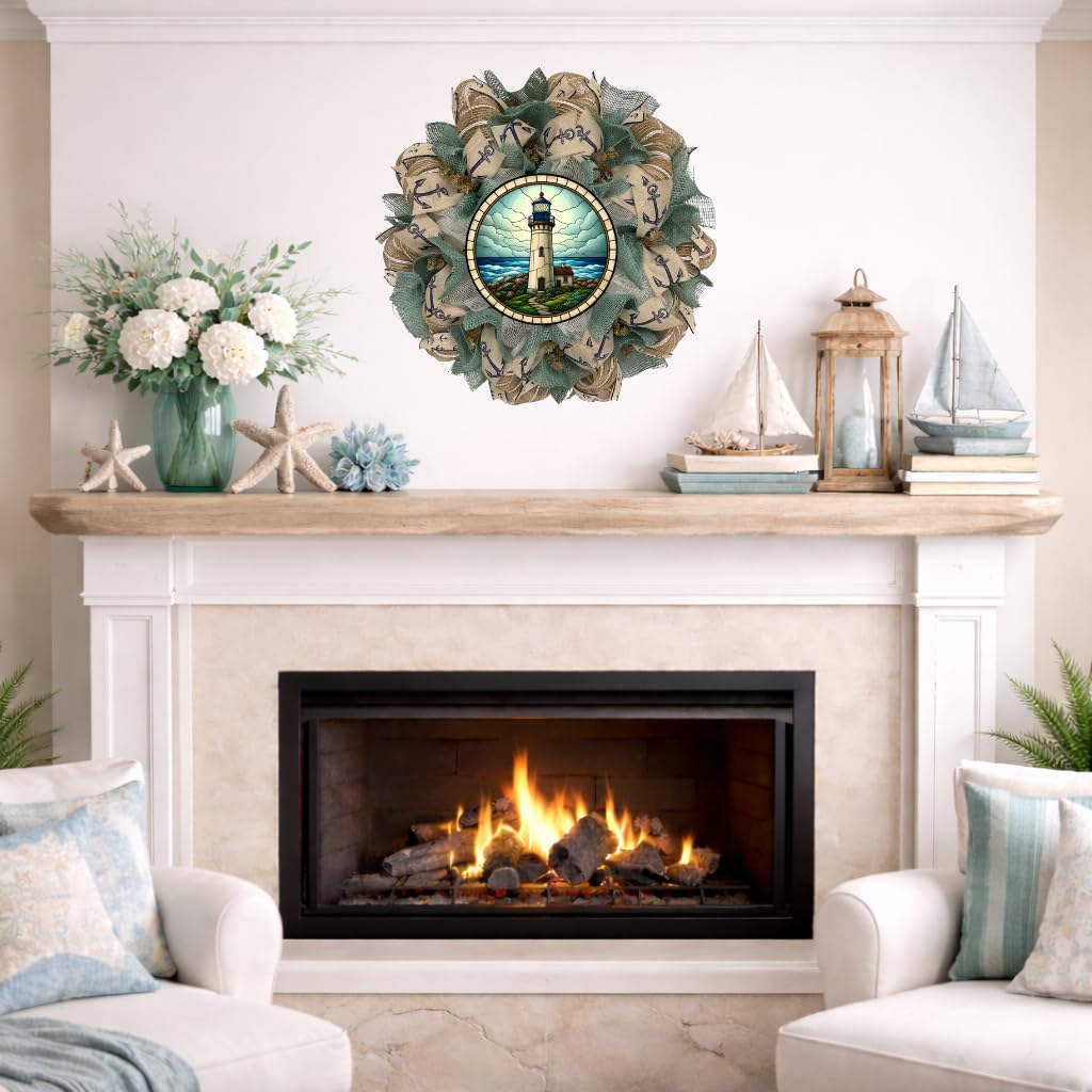 Coastal mosaic look wreath with burlap accents