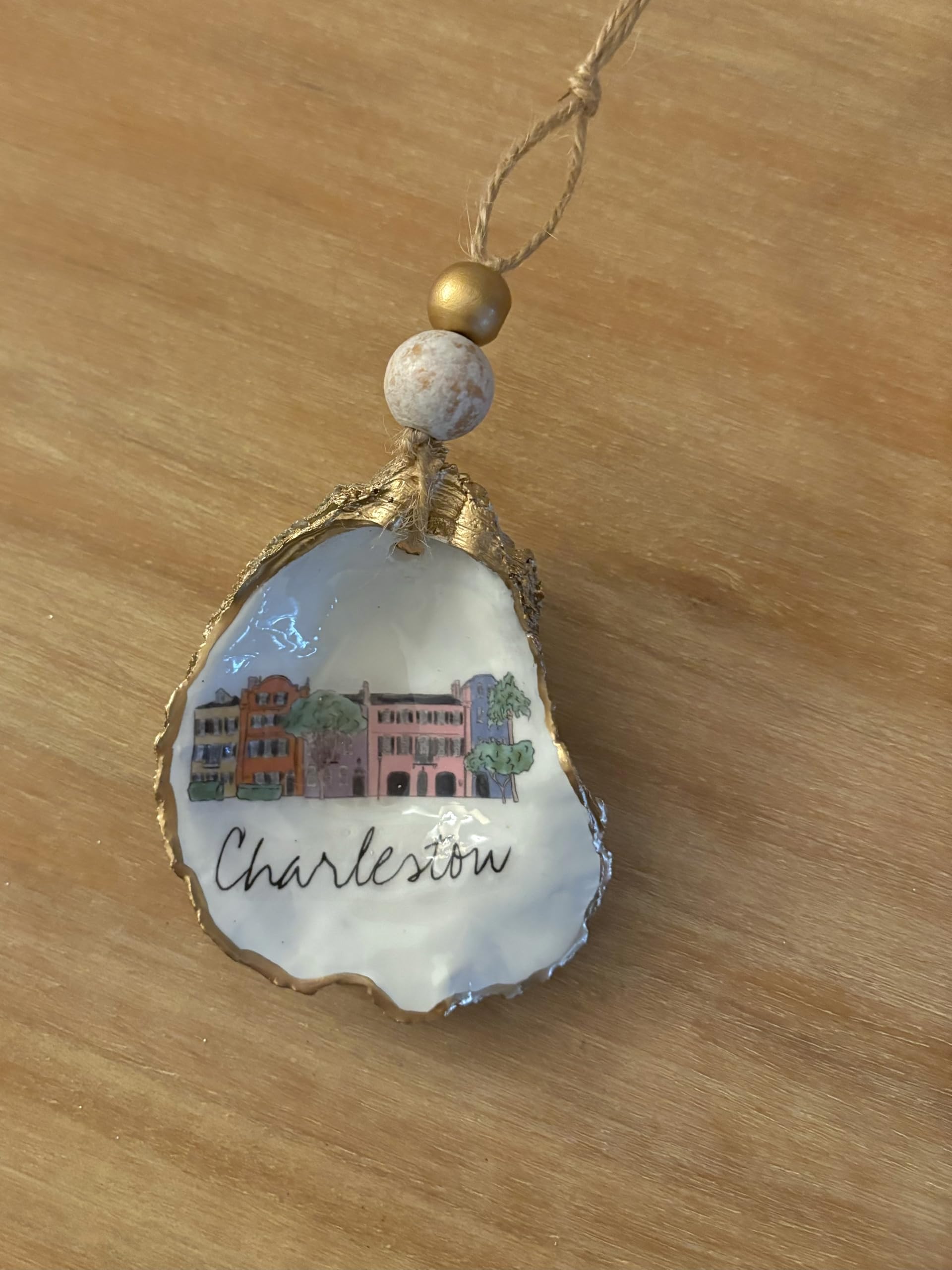 Charleston Rainbow Row oyster shell ornament 3-4 inch size coastal decor