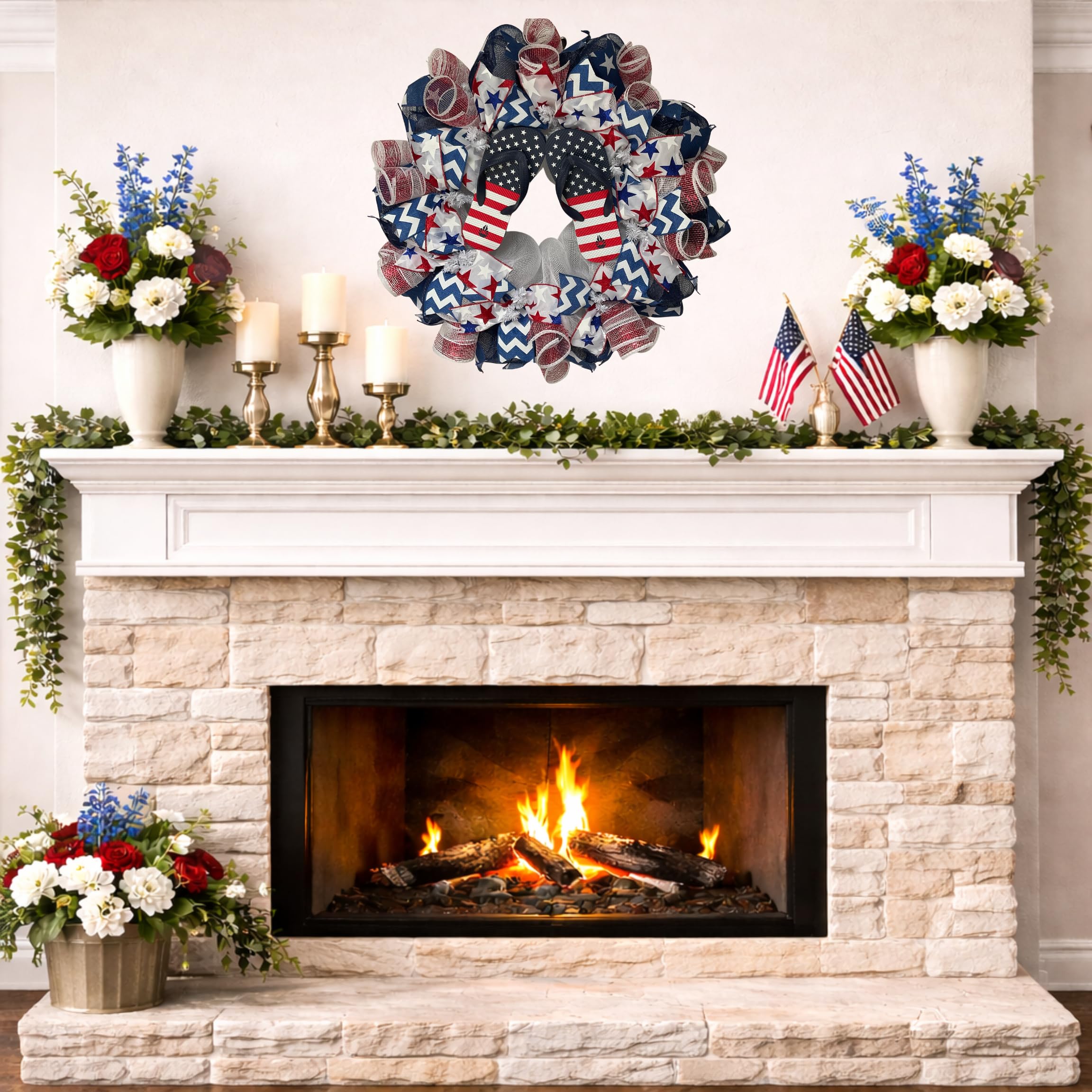 Coastal patriotic front door decor wreath navy outer ring