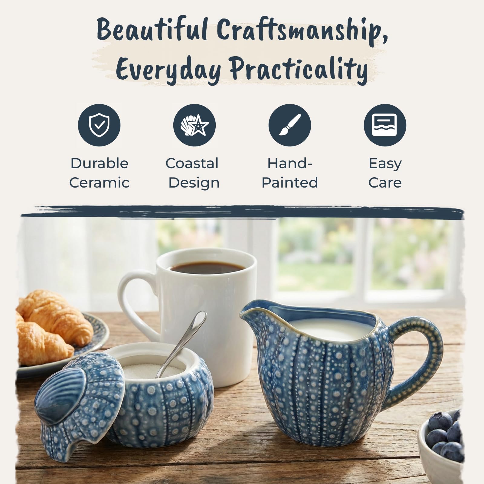Coastal ceramic two-piece set Blue Sky Clayworks on table