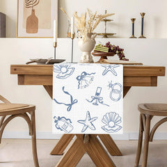Coastal blue bow table runner for bachelorette party decor