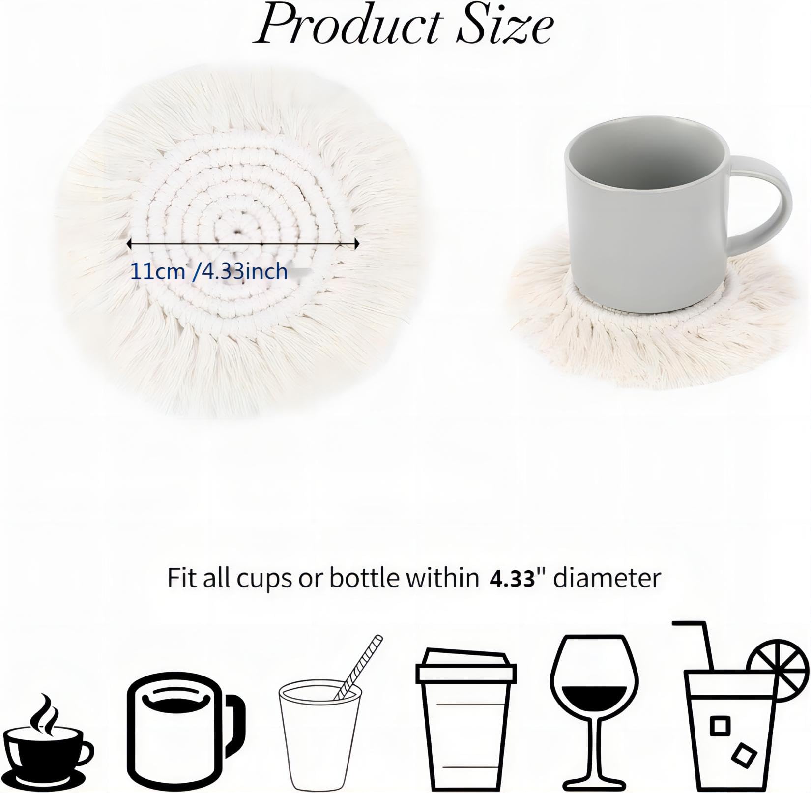 Absorbent macrame coasters protect surfaces