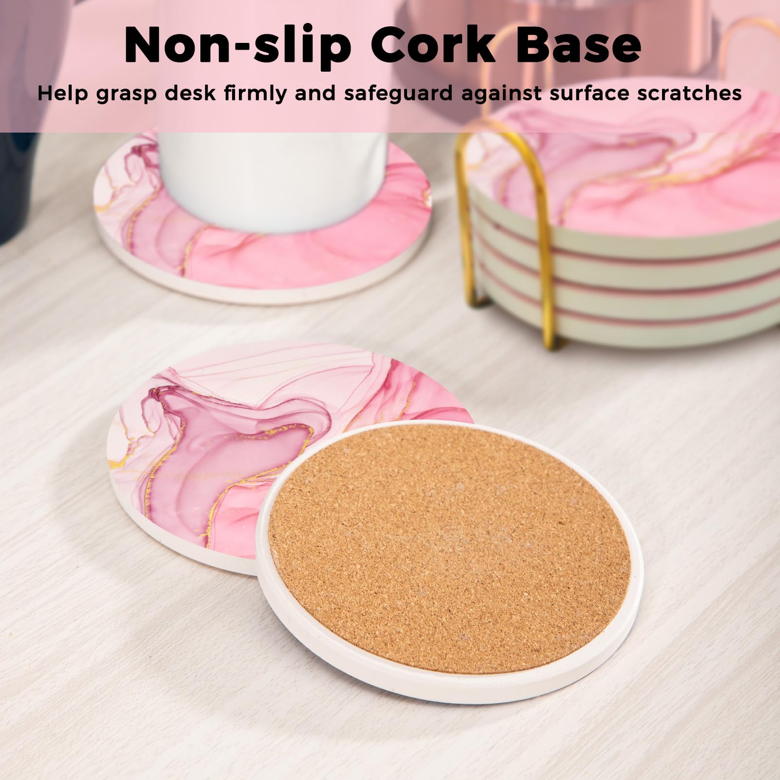 Coasters featuring a gold metal holder