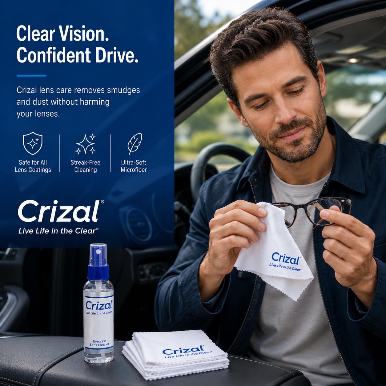 Coated eyeglasses cleaner Crizal product shot