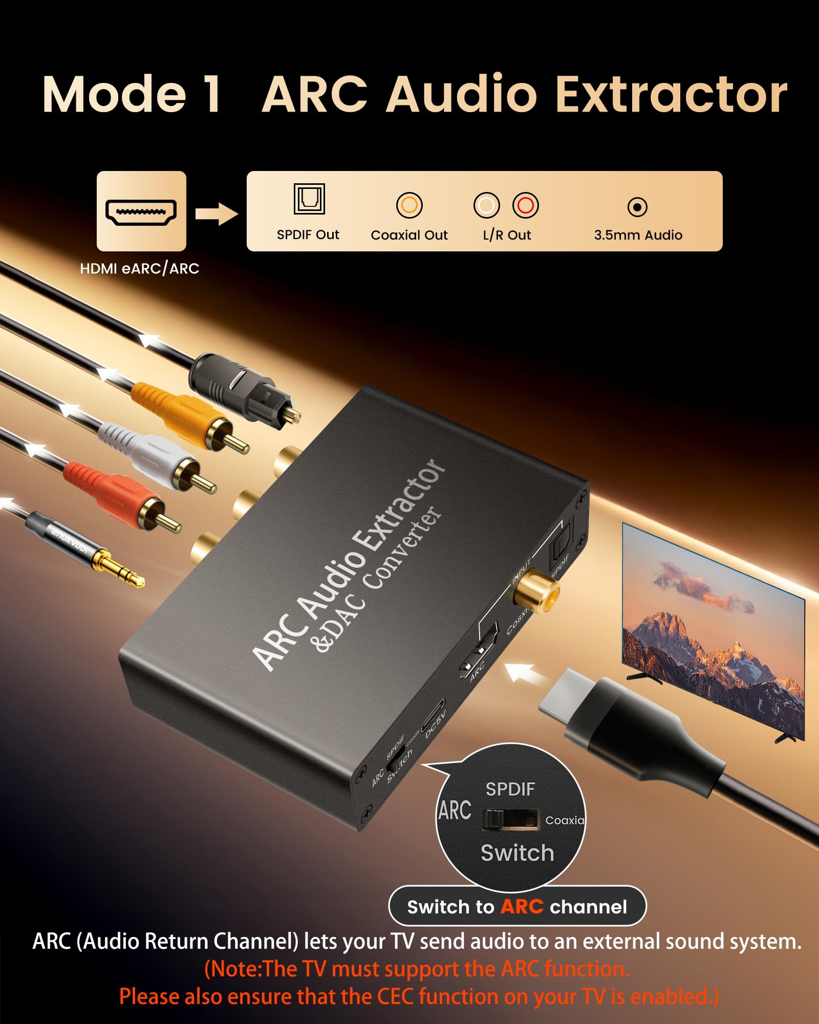 Optical and coaxial digital inputs on ARC extractor