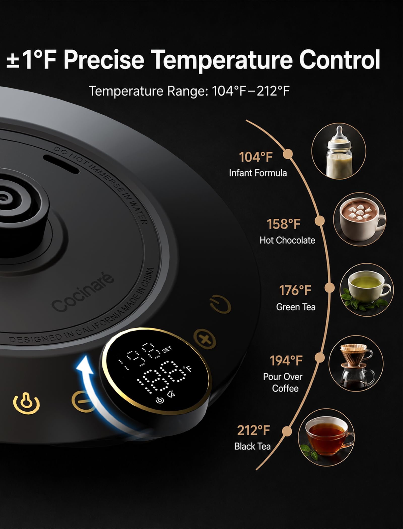 Cocinare FLOW B9 1°F temperature control on digital display