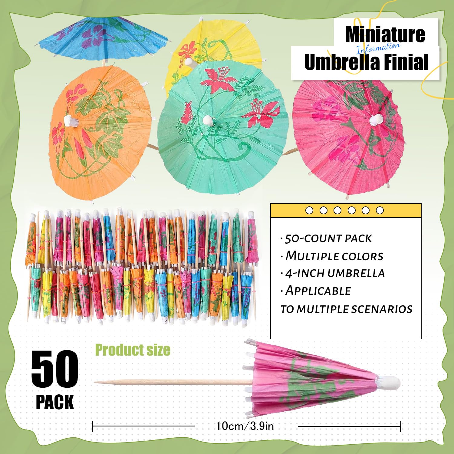 Colorful 4-in paper umbrellas on wooden toothpicks for drinks