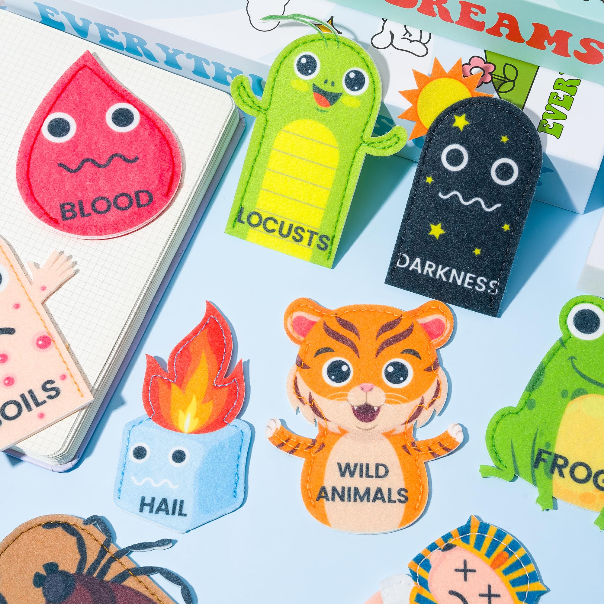 Skin-friendly felt plague puppets suitable for Passover party
